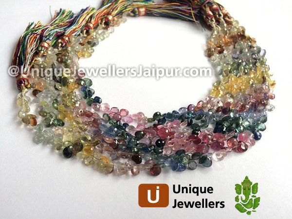 Multi Sapphire Faceted Heart Beads