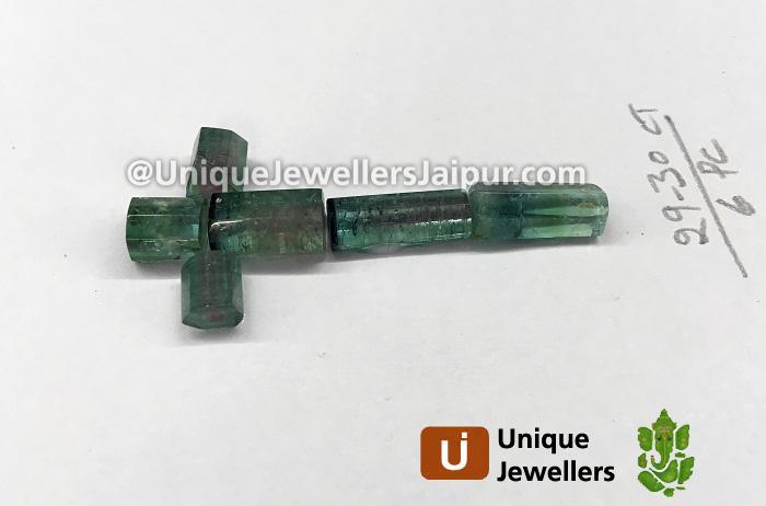 Greenish Blue Tourmaline Step Cut Cylinder Beads