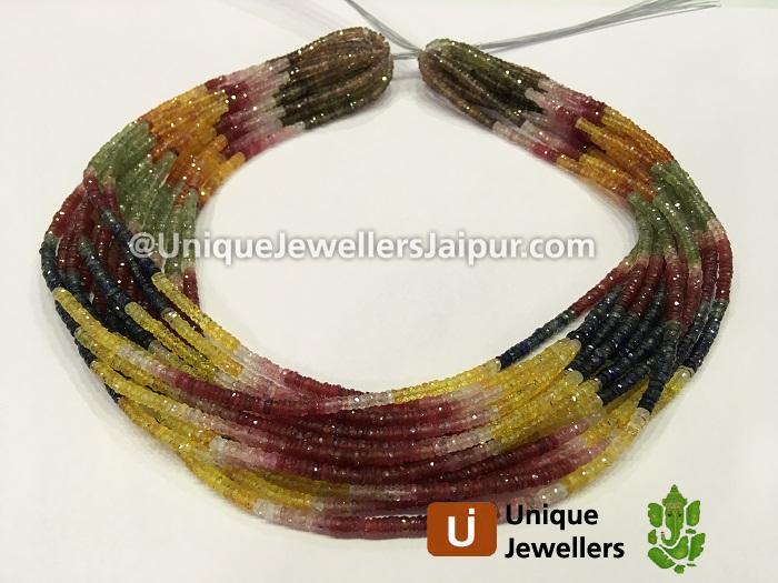 Multi Sapphire Faceted Tyre Beads