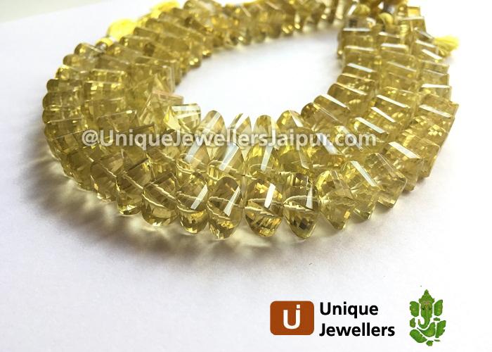 Lemon Quartz Twisted Roundelle Beads