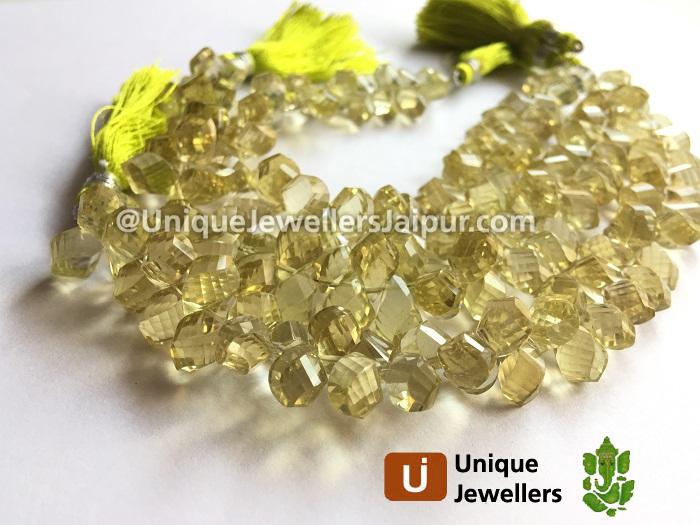 Lemon Quartz Twisted Drop Beads