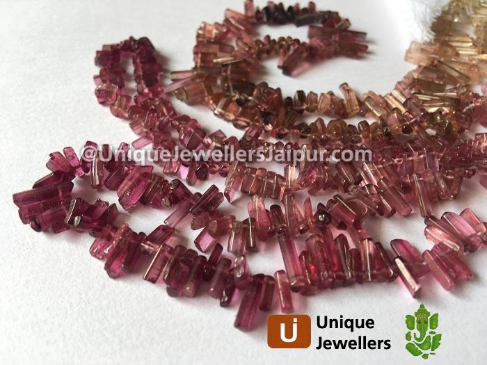 Pink Tourmaline Shaded Smooth Stick Beads