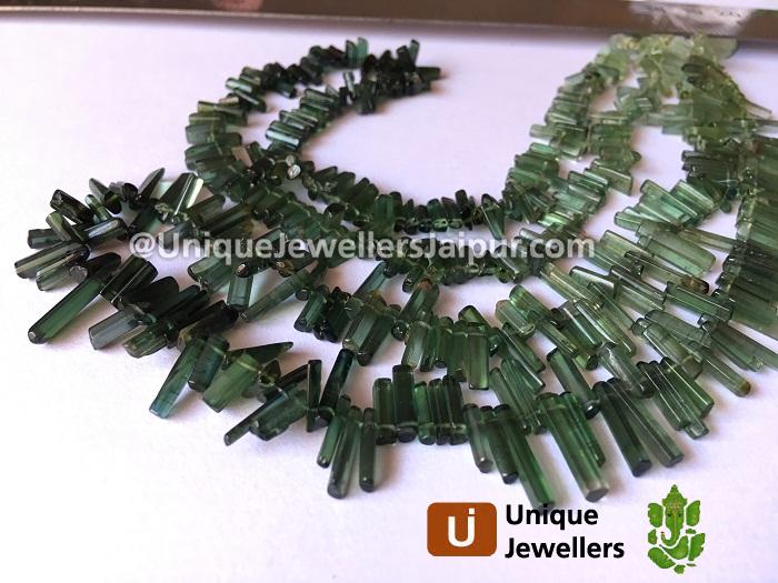 Bluish Green Tourmaline Smooth Shaded Stick Beads