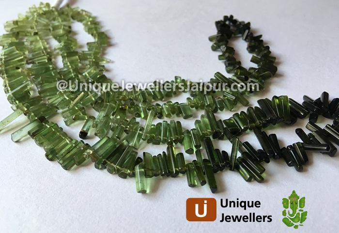 Green Tourmaline Smooth Sticks Beads