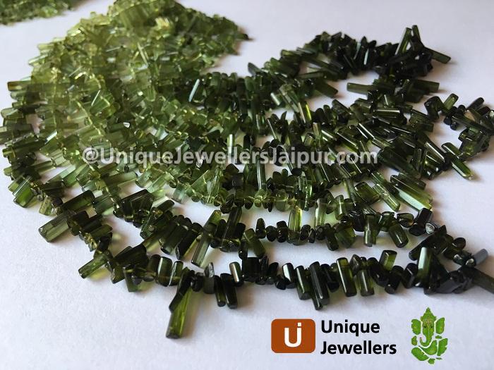 Green Tourmaline Shaded Smooth Stick Beads