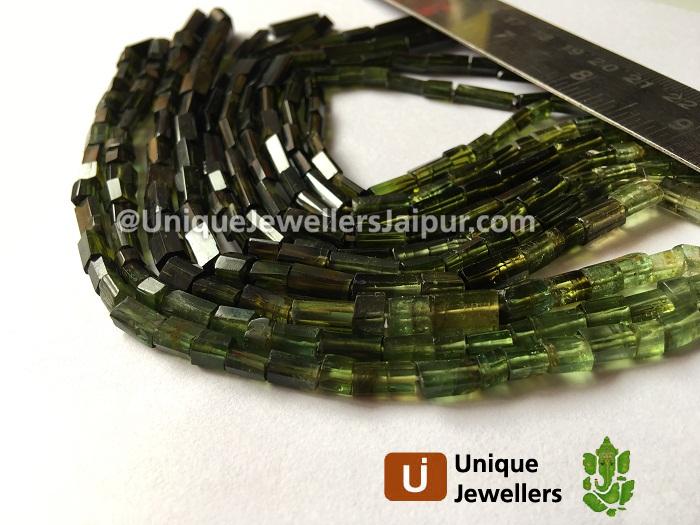 Deep Green Tourmaline Smooth Tube Beads