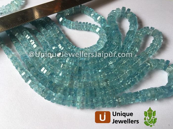 Aquamarine Step Cut Roundelle Beads