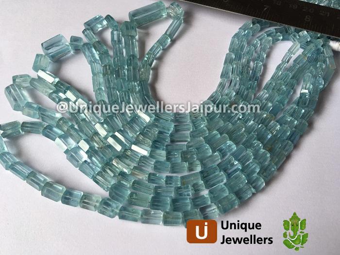 Aquamarine Step Cut Cylinder Beads