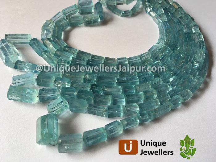 Deep Aquamarine Step Cut Cylinder Beads