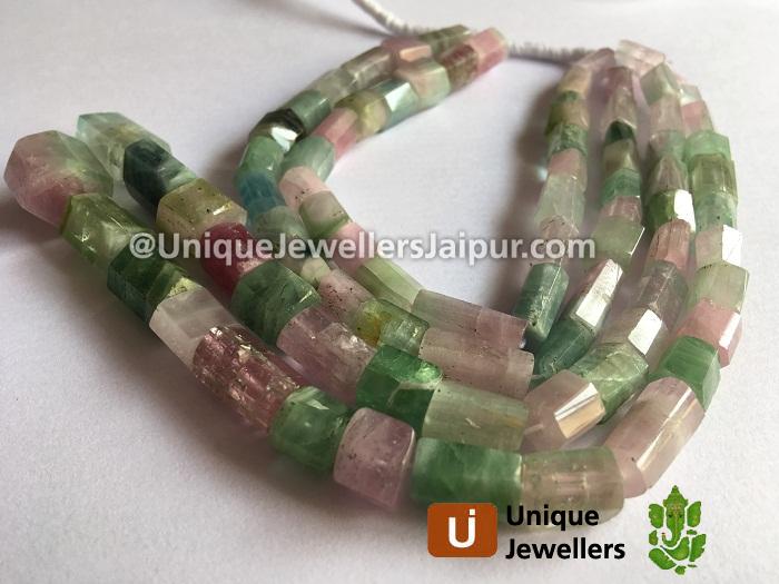 Afghan Tourmaline Step Cut Cylinder Beads