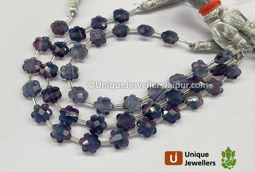 Fluorite Blue Faceted Flower Beads