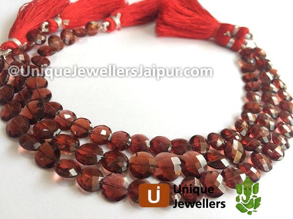 Garnet Faceted Coin Beads