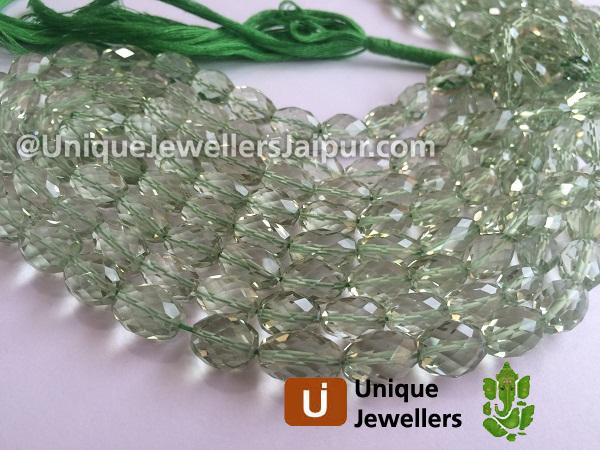 Green Amethyst Faceted Barrel Beads