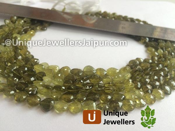 Grossular Garnet Faceted Heart Beads