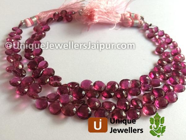 Rubellite Faceted Heart Beads