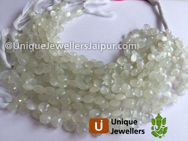 White Moonstone Far Faceted Pear Beads