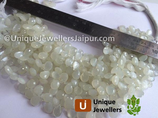 White Moonstone Far Faceted Heart Beads