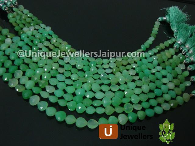 Shaded Crysoprase Faceted Heart Beads