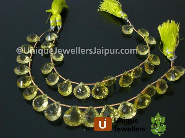 Lemon Quartz Double Concave Cut Heart Beads