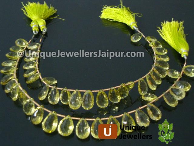 Lemon Quartz Double Concave Cut Pear Beads