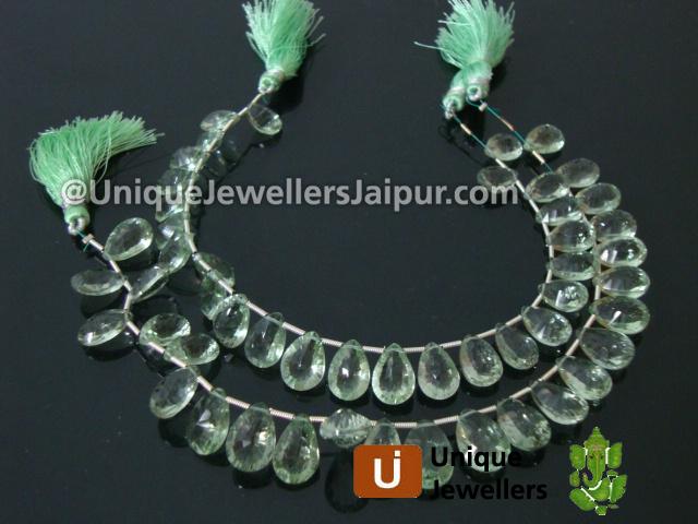 Green Amethyst Double Concave Cut Pear Beads