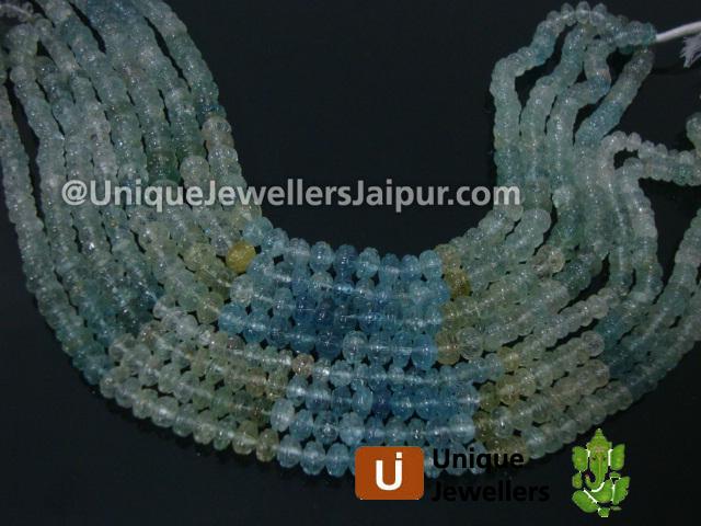 Multi Aquamarine Carved Pumpkin Beads