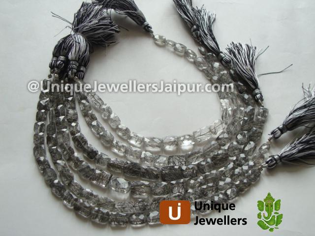 Black Rutail Faceted Chicklet Beads