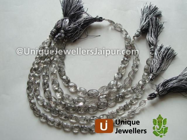 Black Rutail Faceted Oval Beads