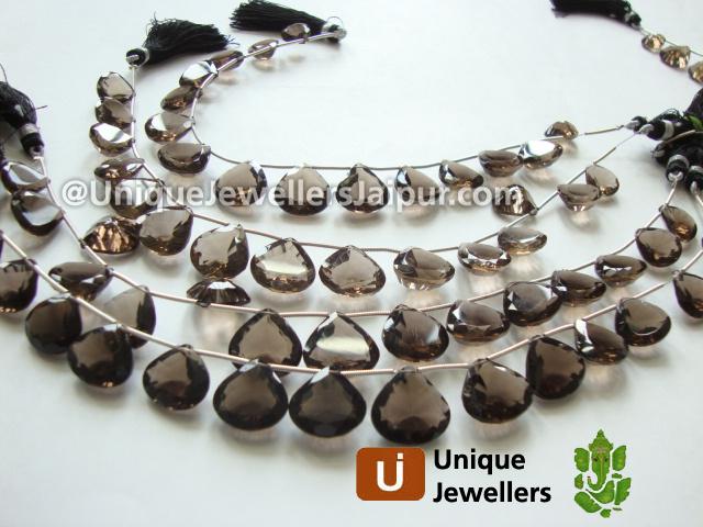 Smokey Concave Cut Heart Beads