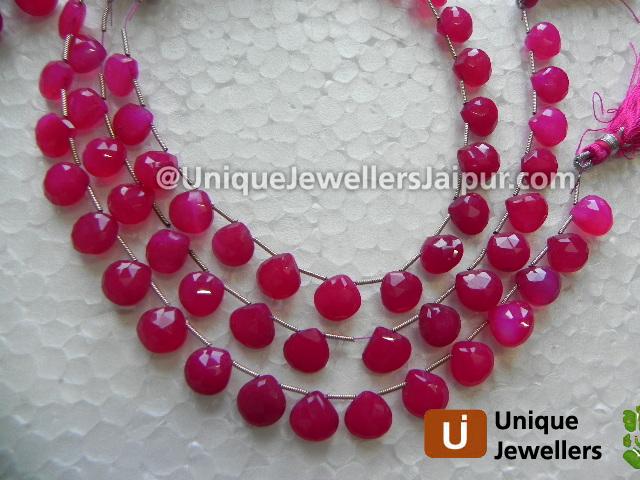 Raspberry Chalcedony Faceted Heart Beads