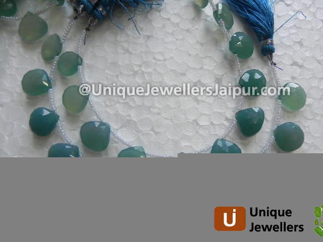 Greenish Blue Chalcedony Faceted Heart Beads