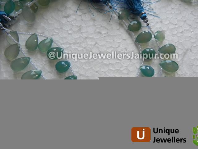 Greenish Blue Chalcedony Faceted Pear Beads