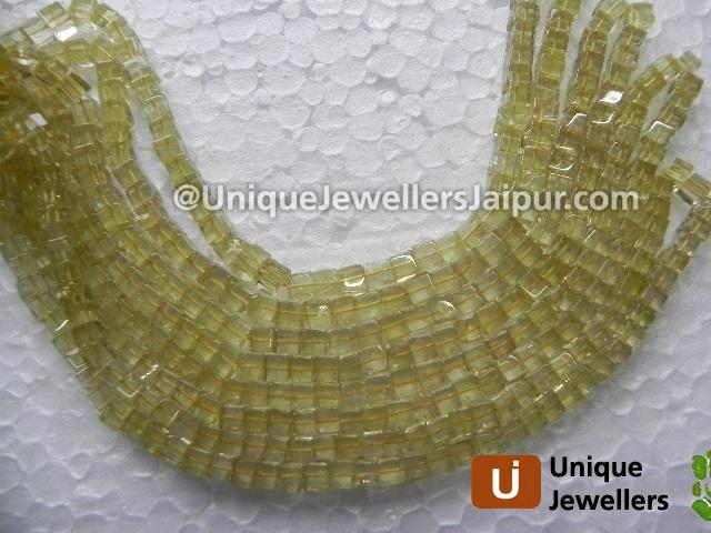 Lemon Quartz Plain Cube Beads