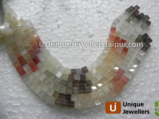 Multi Moonstone Plain Cube Beads