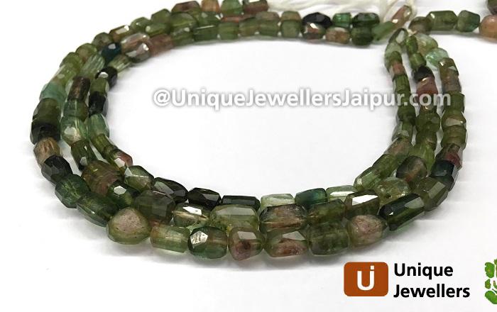 Bi Color Tourmaline Faceted Cylinder Nugget Beads