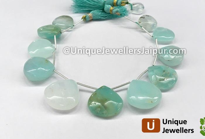 Natural Peruvian Blue Opal Smooth Heart Beads