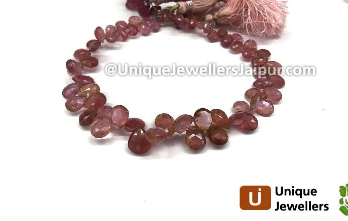 Moss Pink Tourmaline Faceted Pear Beads