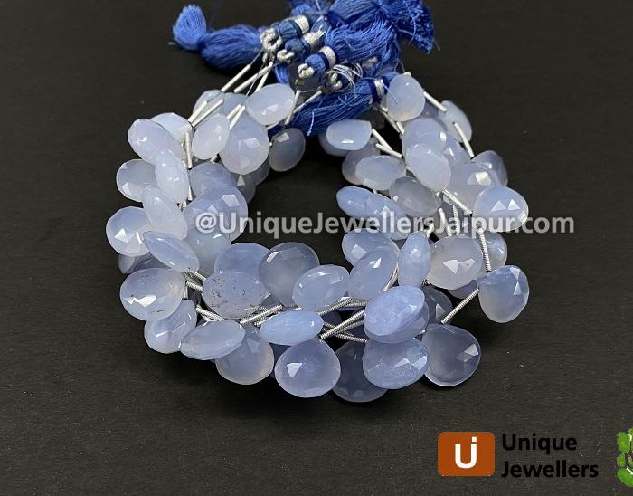 Natural Blue Chalcedony Faceted Heart Beads