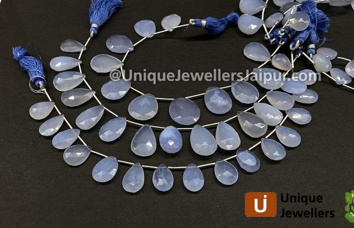Natural Blue Chalcedony Faceted Pear Beads