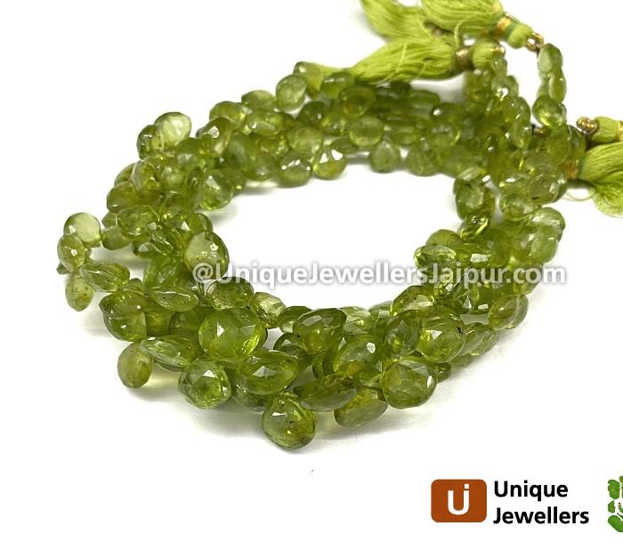 Peridot Far Faceted Heart Beads