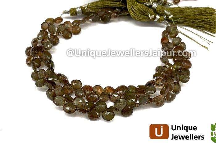 Green Andalusite Faceted Heart Beads