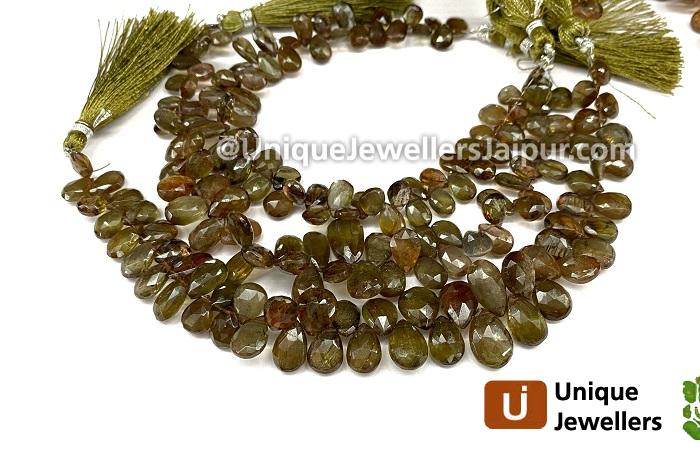 Green Andalusite Far Faceted Pear Beads