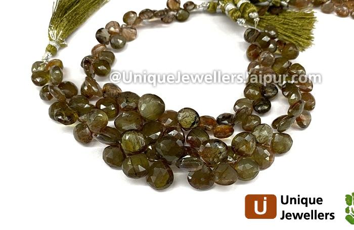 Green Andalusite Far Faceted Heart Beads