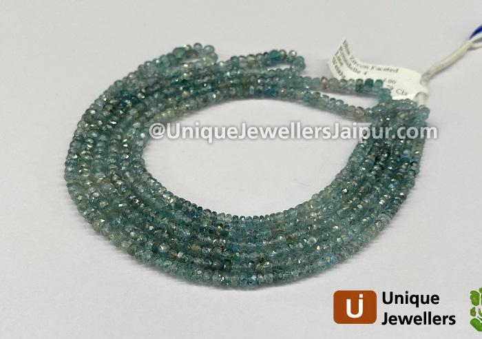 Natural Blue Zircon Shaded Faceted Roundelle Beads