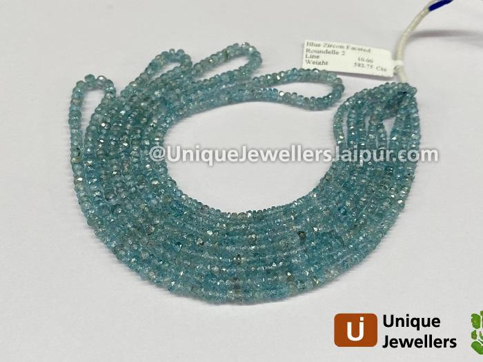 Natural Blue Zircon Faceted Roundelle Beads