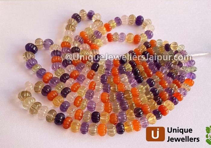 Multi Stone Carved Pumpkin Beads