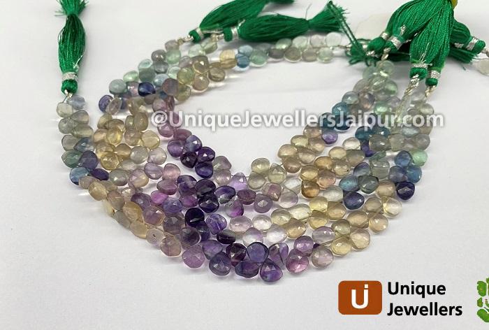 Multi Fluorite Faceted Heart Beads