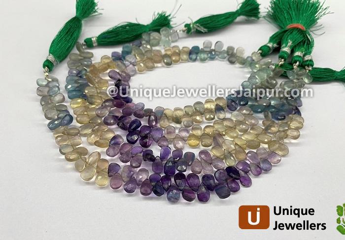 Multi Fluorite Faceted Pear Beads