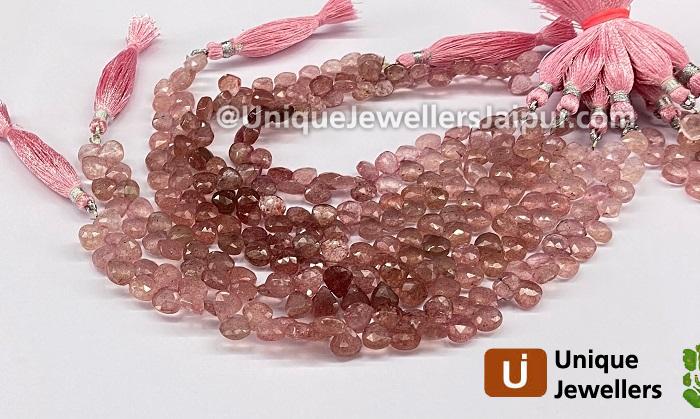 Pink Strawberry Quartz Faceted Heart Beads