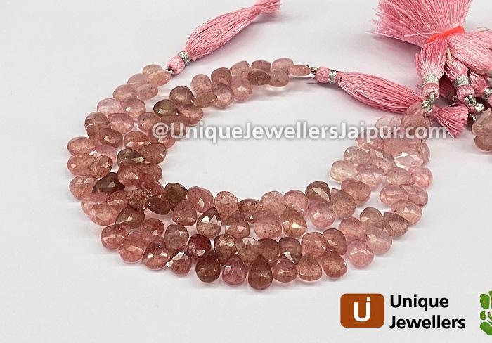 Strawberry Quartz Faceted Pear Beads